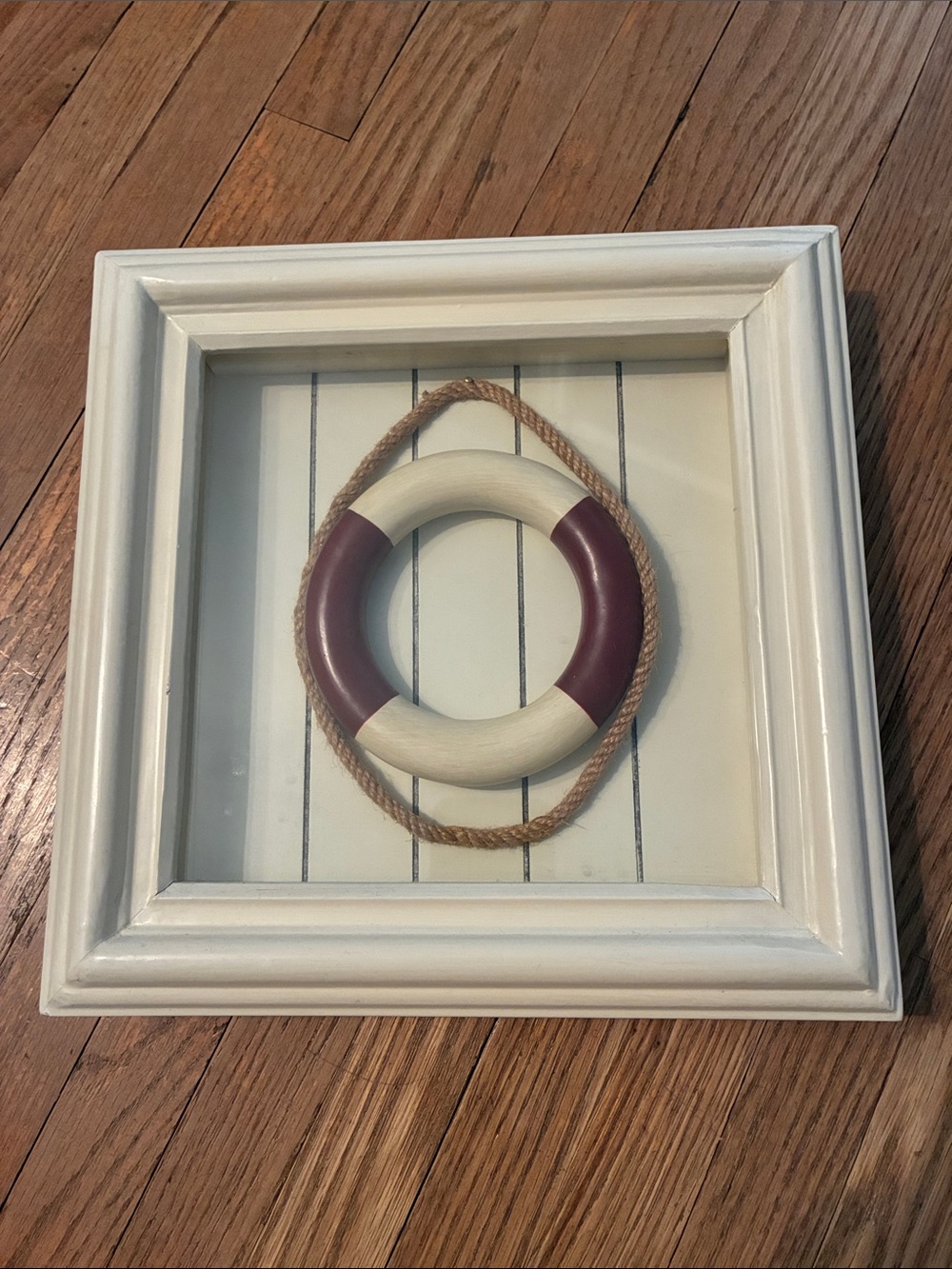 Coastal Framed Lifebuoy Wall Art in White and Burgundy